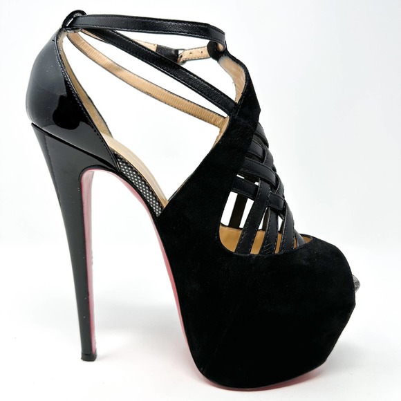 Christian Louboutin Carlota Platform Heels Pumps Suede Black EU 37 US 7 - Picture 7 of 12